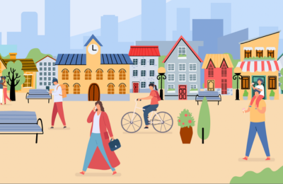 Illustration eines Dorfes