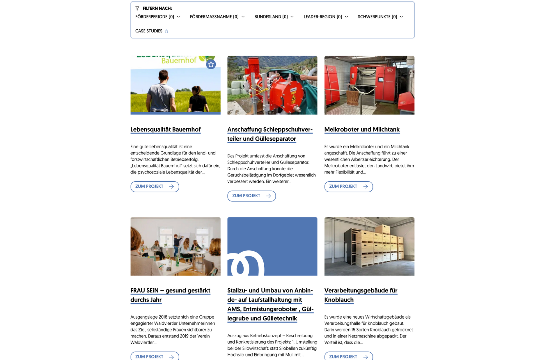 Screenshot der Projektdatenbank